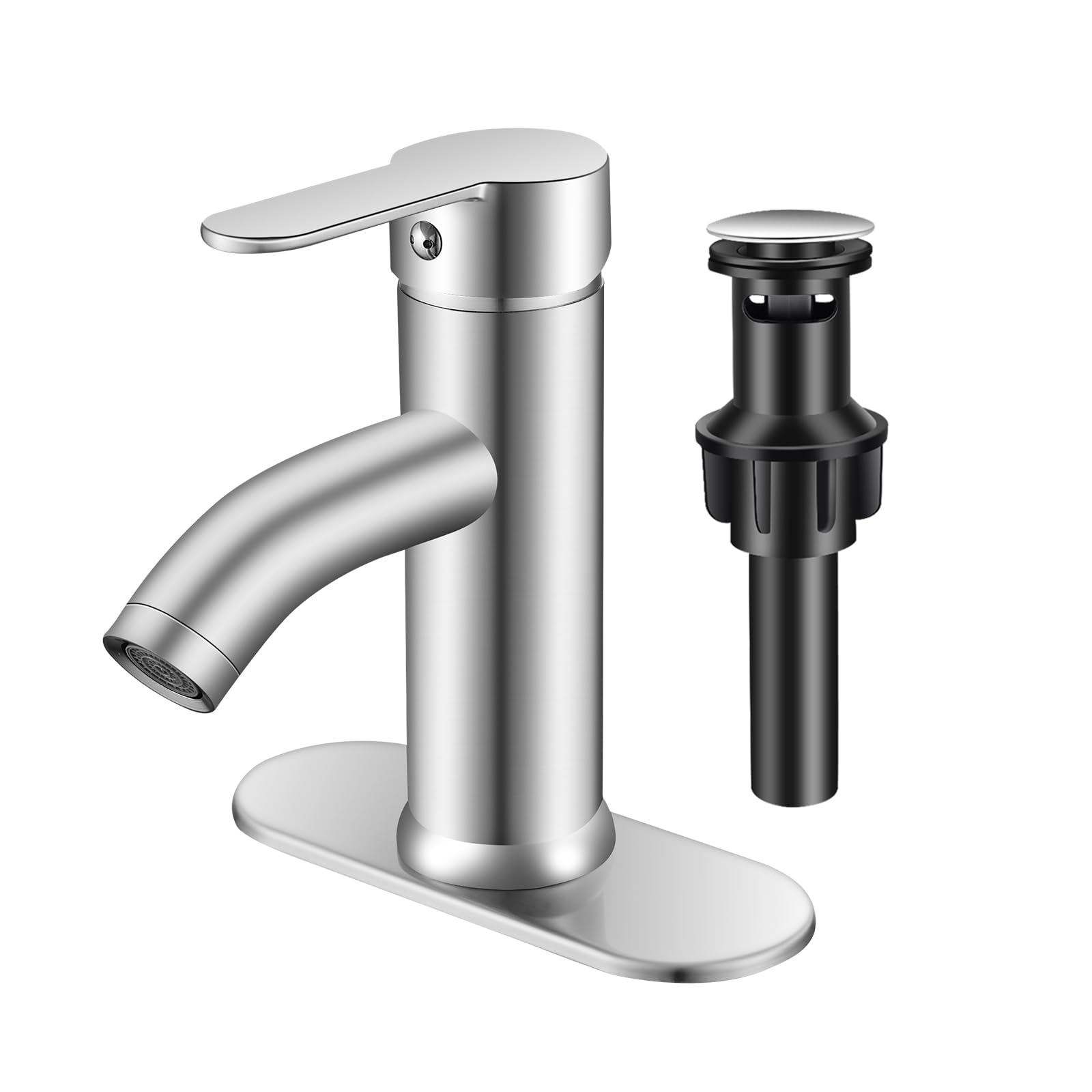 PONAFOU brushed nickel bathroom faucet front view, easy-care finish for daily use.