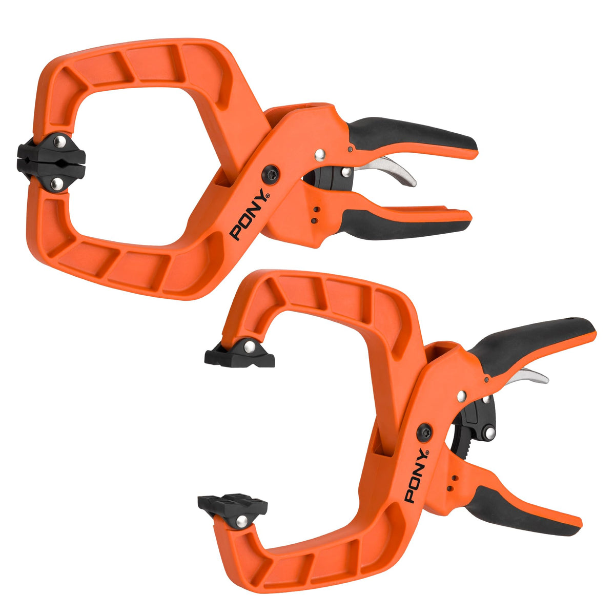 PONY 2-pack 4-inch quick-release ratchet clamps, front view for stable woodworking setups.