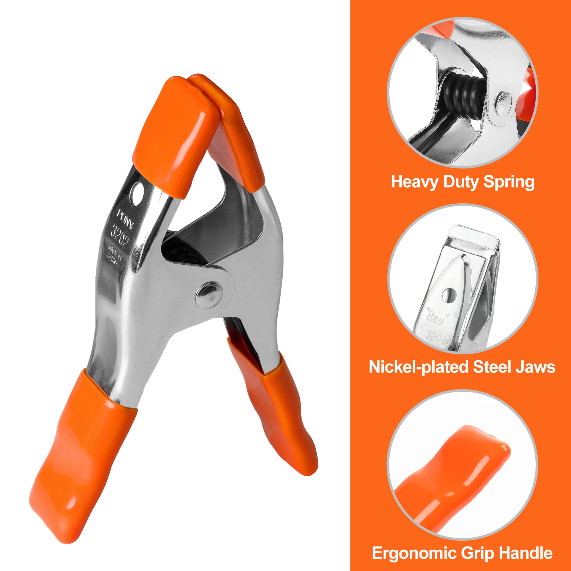 PONY 4-inch spring clamp set with 1-inch jaw for small tasks.