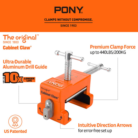 PONY 8510 cabinet claw dimensions show compatibility with stiles 1.5–2 inches