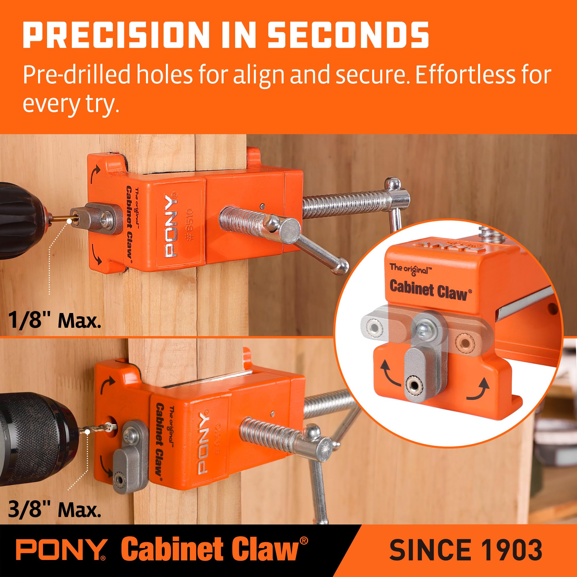 PONY 8510 protective pads cushion cabinetry during tightening and alignment.