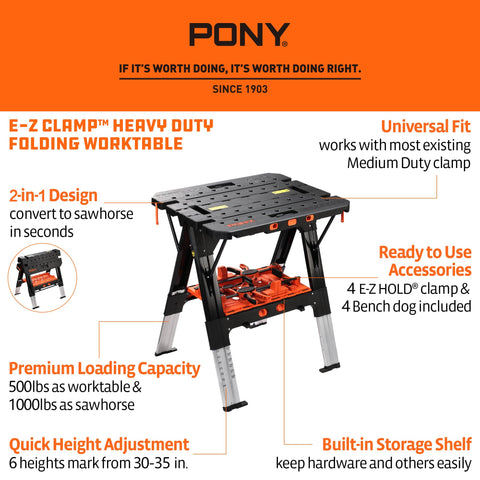 PONY adjustable height 30-35 inches for comfortable use at different work levels.