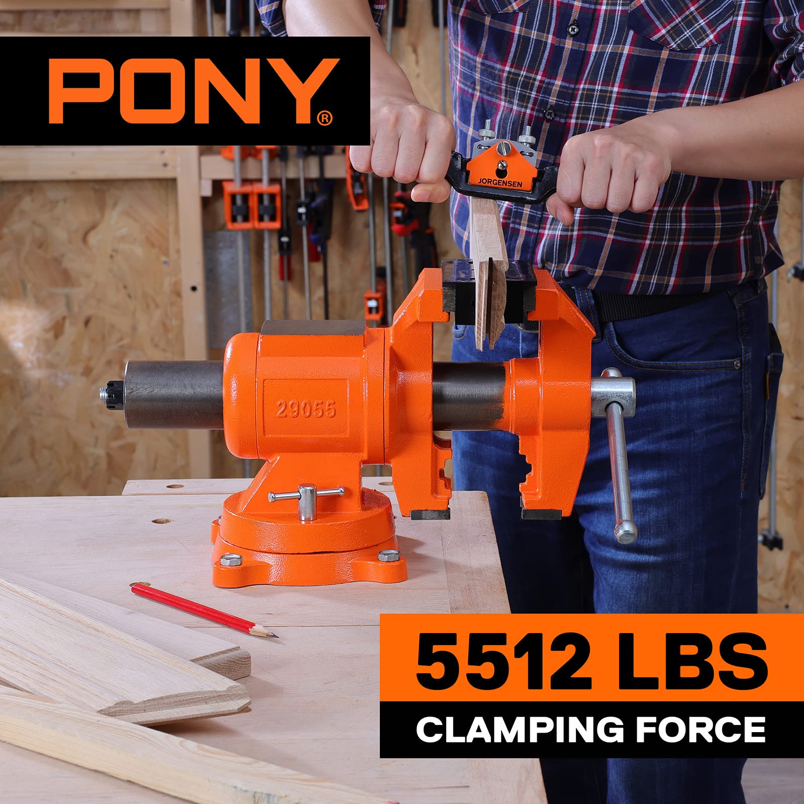 PONY bench vise 360-degree swivel base enables flexible positioning for tasks