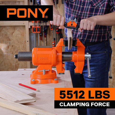 PONY bench vise 360-degree swivel base enables flexible positioning for tasks