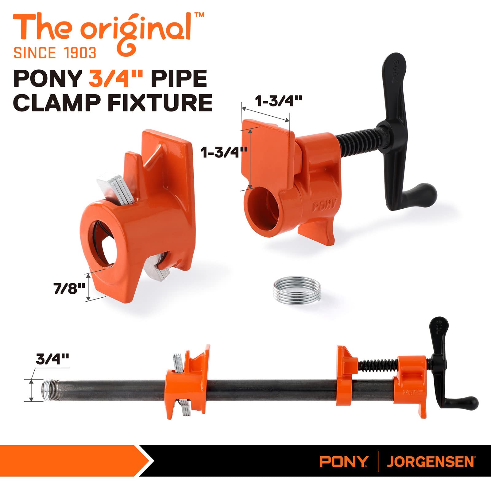 PONY clamp face close-up highlights 1-3/4 inch clamping area