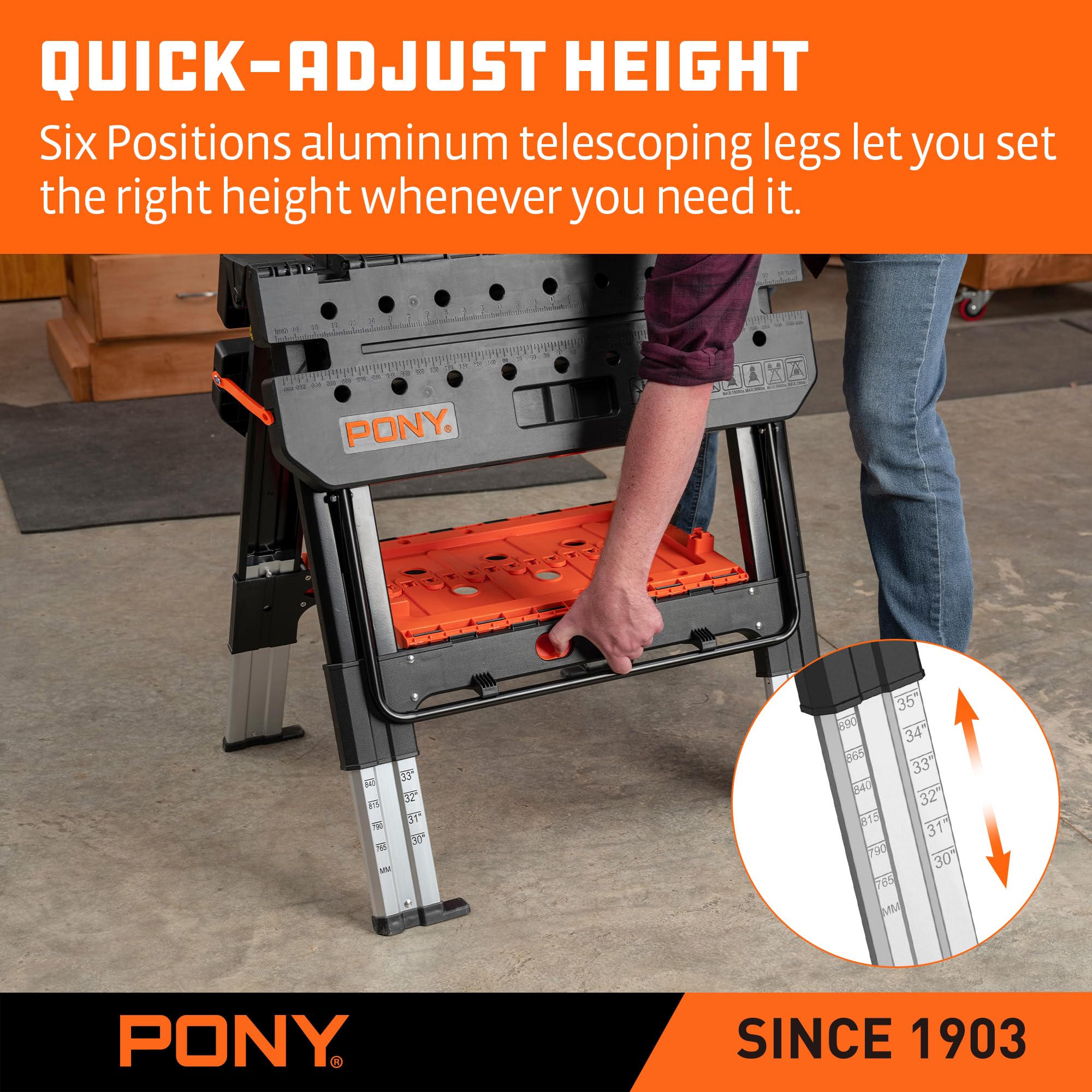 PONY collapsible design folds flat for easy storage and transport.
