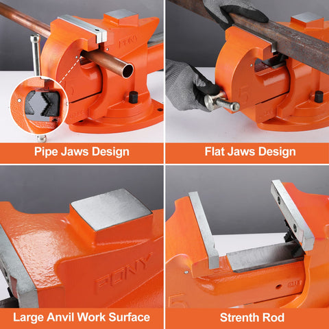 PONY bench vise with three fixed mounting tabs for stable installation