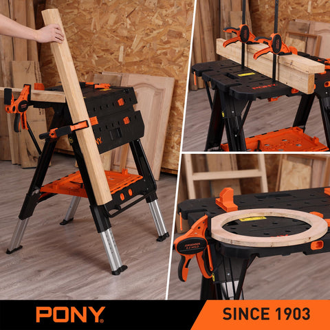 PONY high-load capacity performance supports sawing and bench work.