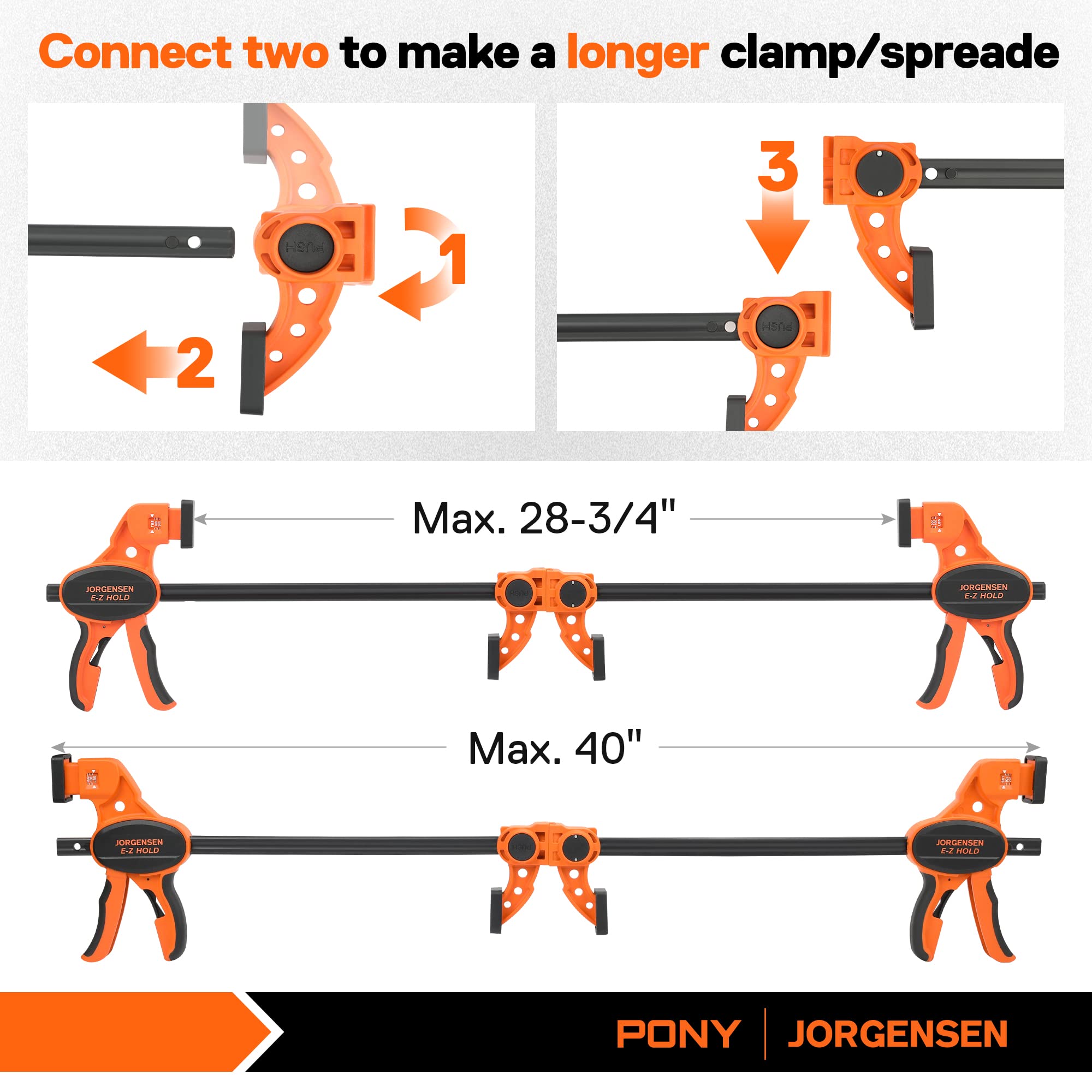 PONY Jorgensen clamps connected together extend clamping length.