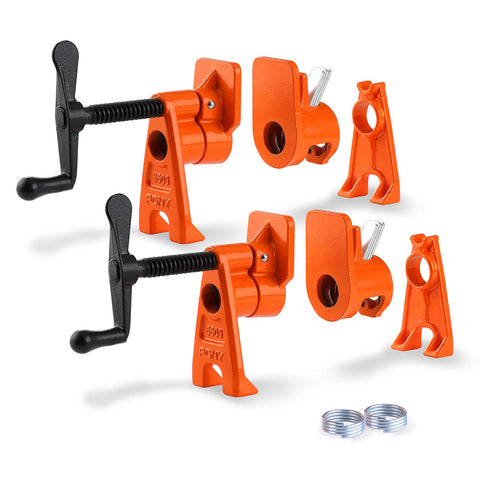 PONY PRO 2-Pack heavy-duty wood clamping fixture for 3/4-inch pipe, sturdy grip for woodworking joints.
