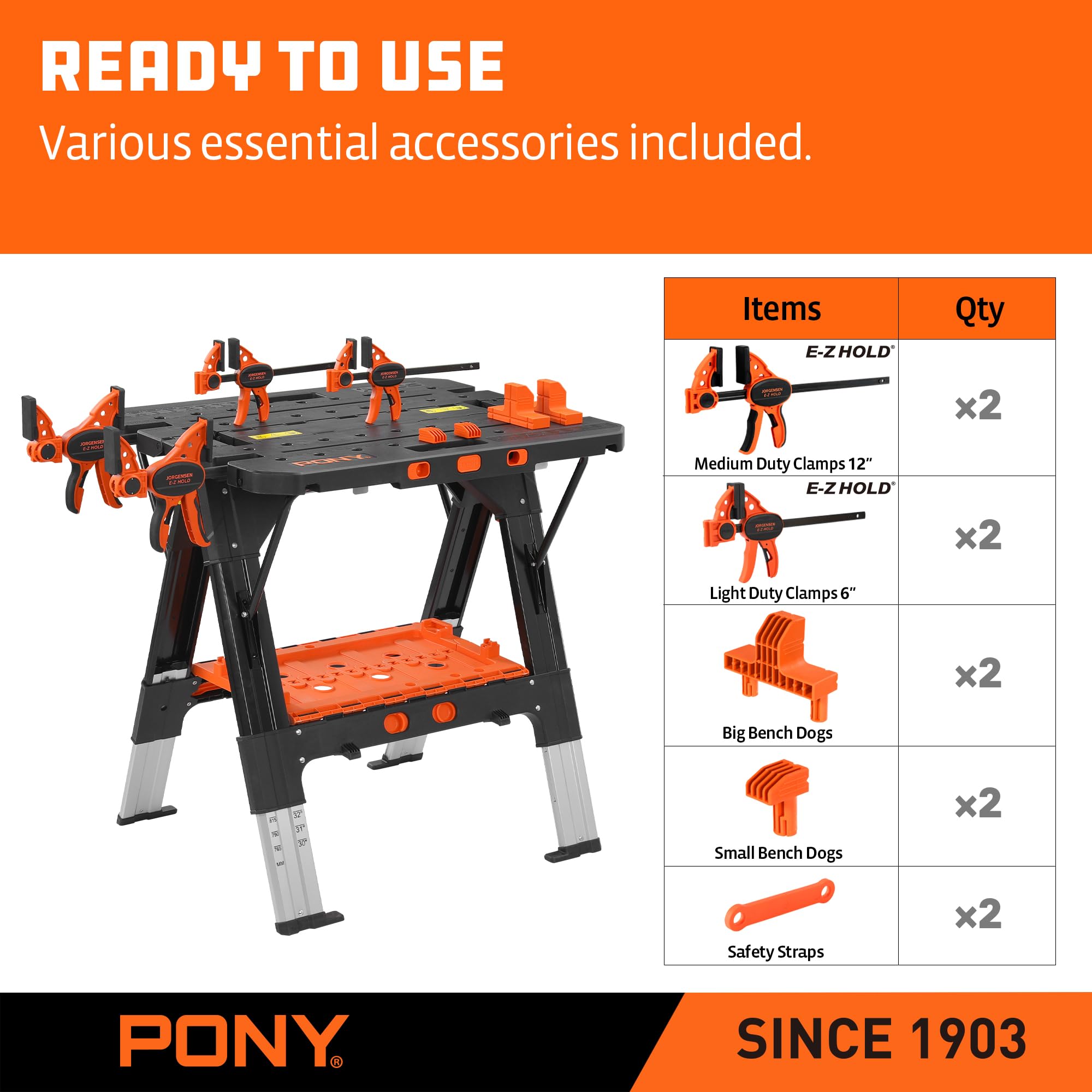 PONY robust aluminum leg frame providing strong support during heavy tasks.