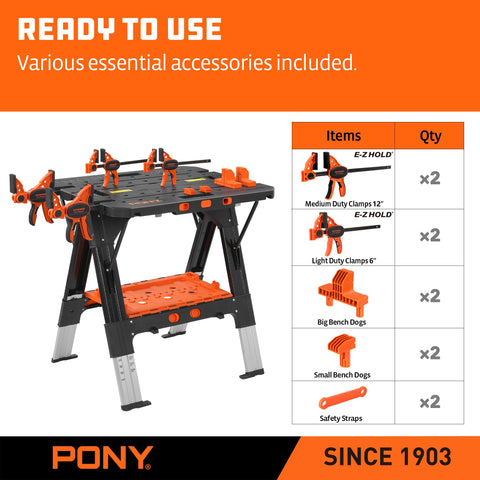 PONY robust aluminum leg frame providing strong support during heavy tasks.