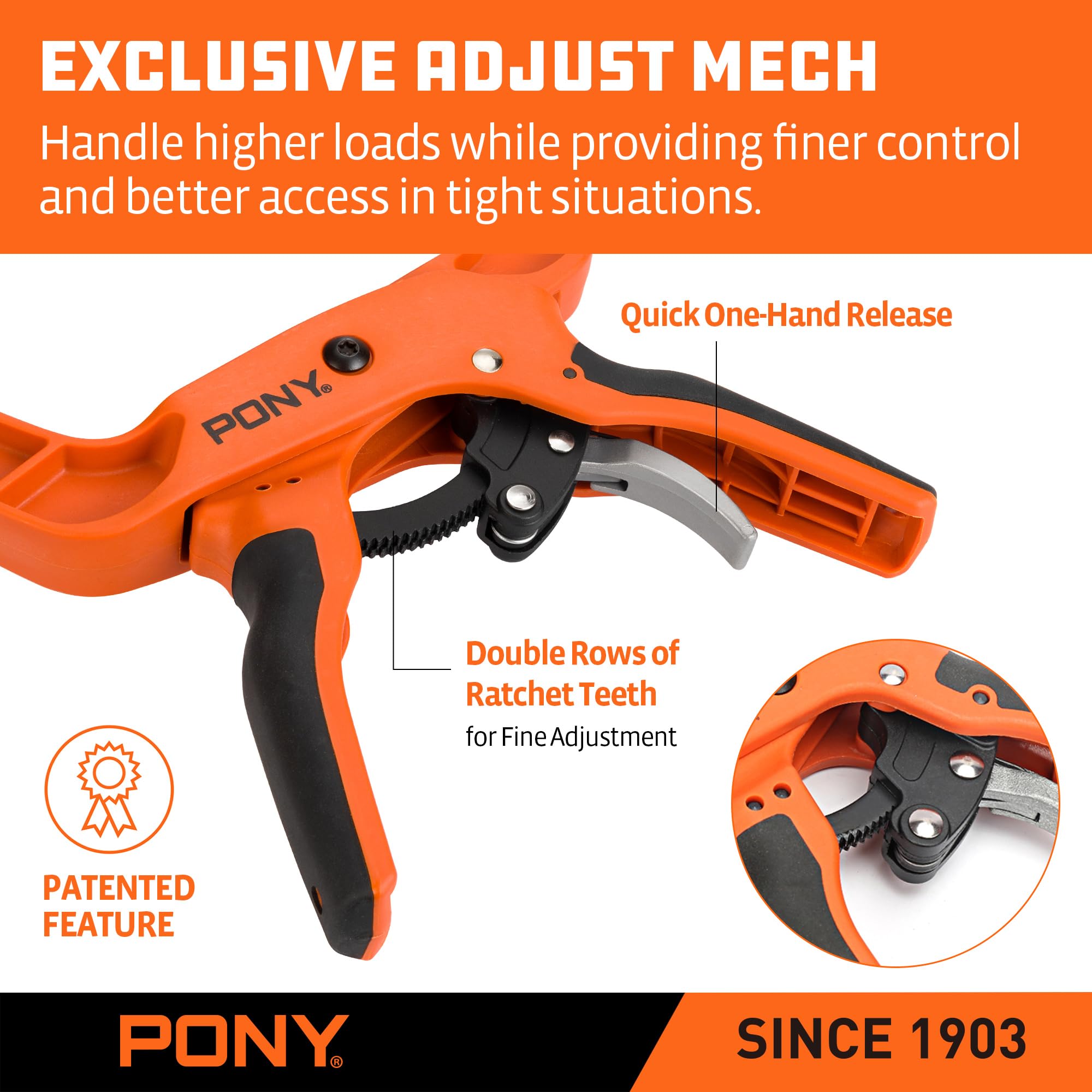 PONY soft jaw pads protect wood surfaces while clamping with care.