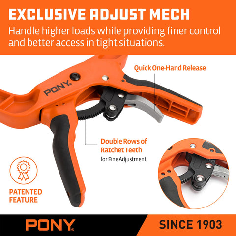 PONY soft jaw pads protect wood surfaces while clamping with care.