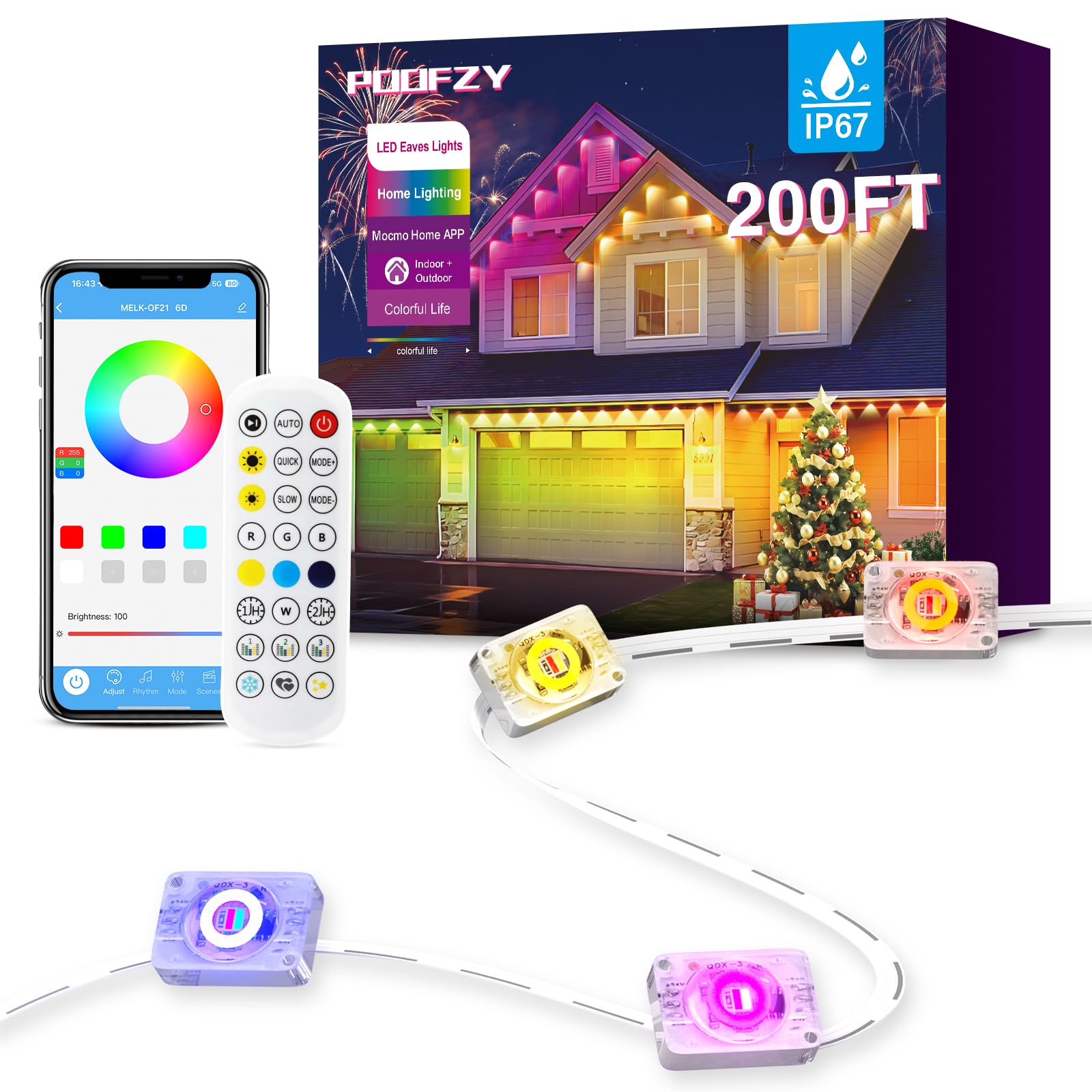 POOFZY outdoor lights color spectrum for festive outdoor decor and night-time ambiance.