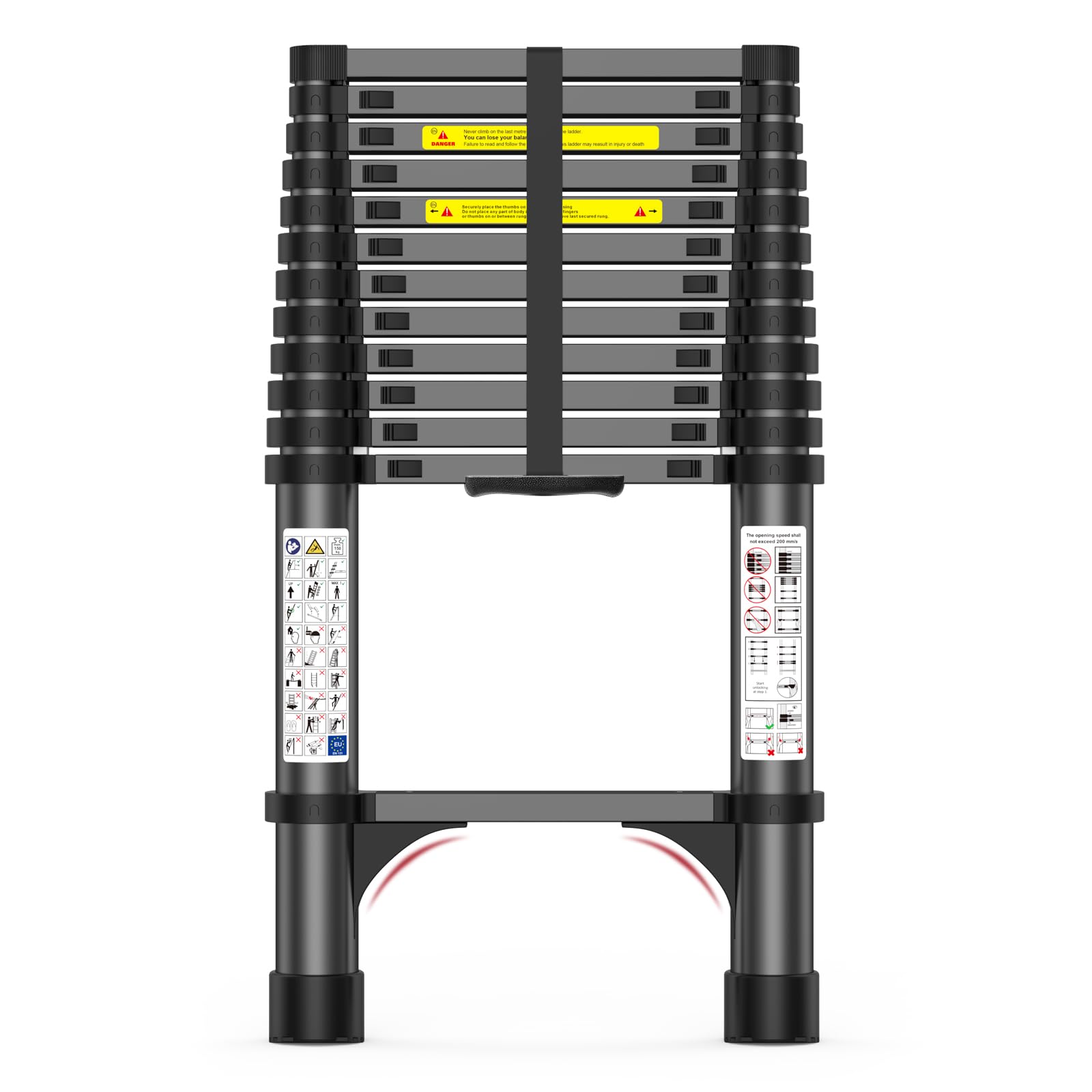 POONO 12.5ft telescoping ladder extended for attic access.