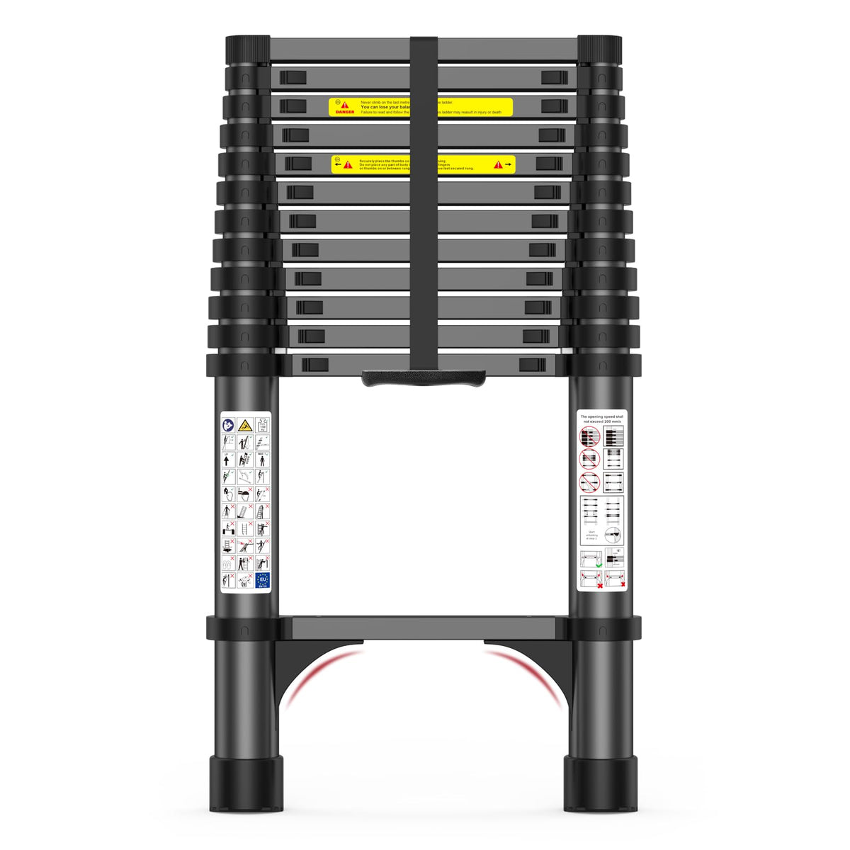 POONO 12.5ft telescoping ladder extended for attic access.