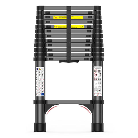 POONO 12.5ft telescoping ladder extended for attic access.
