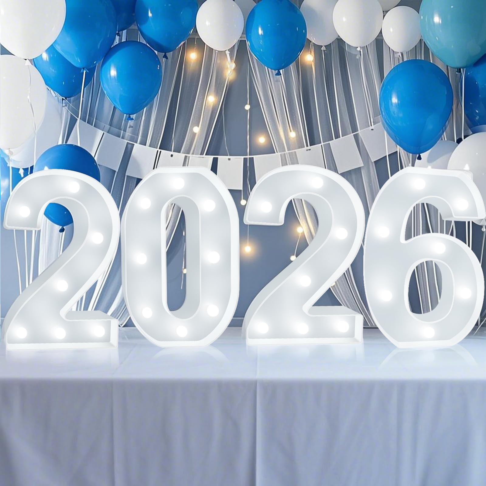 Pooqla 2026 marquee numbers table centerpiece glows softly for festive graduation decor