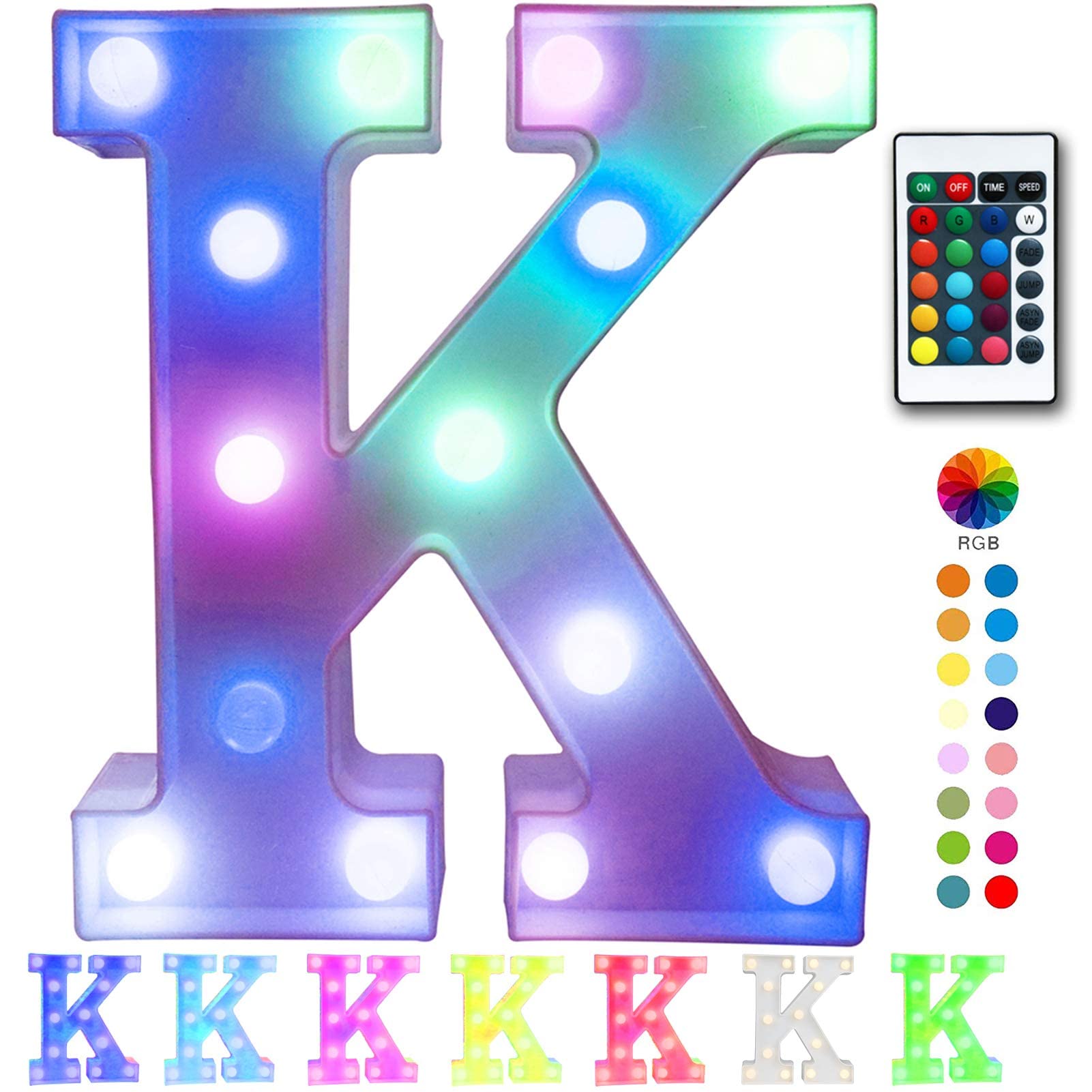 Pooqla colorful LED marquee letters illuminate a bar sign with vibrant multicolor glow.
