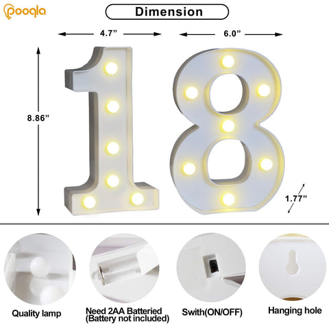 Pooqla flat-base marquee numbers stand steadily on surfaces for photos.