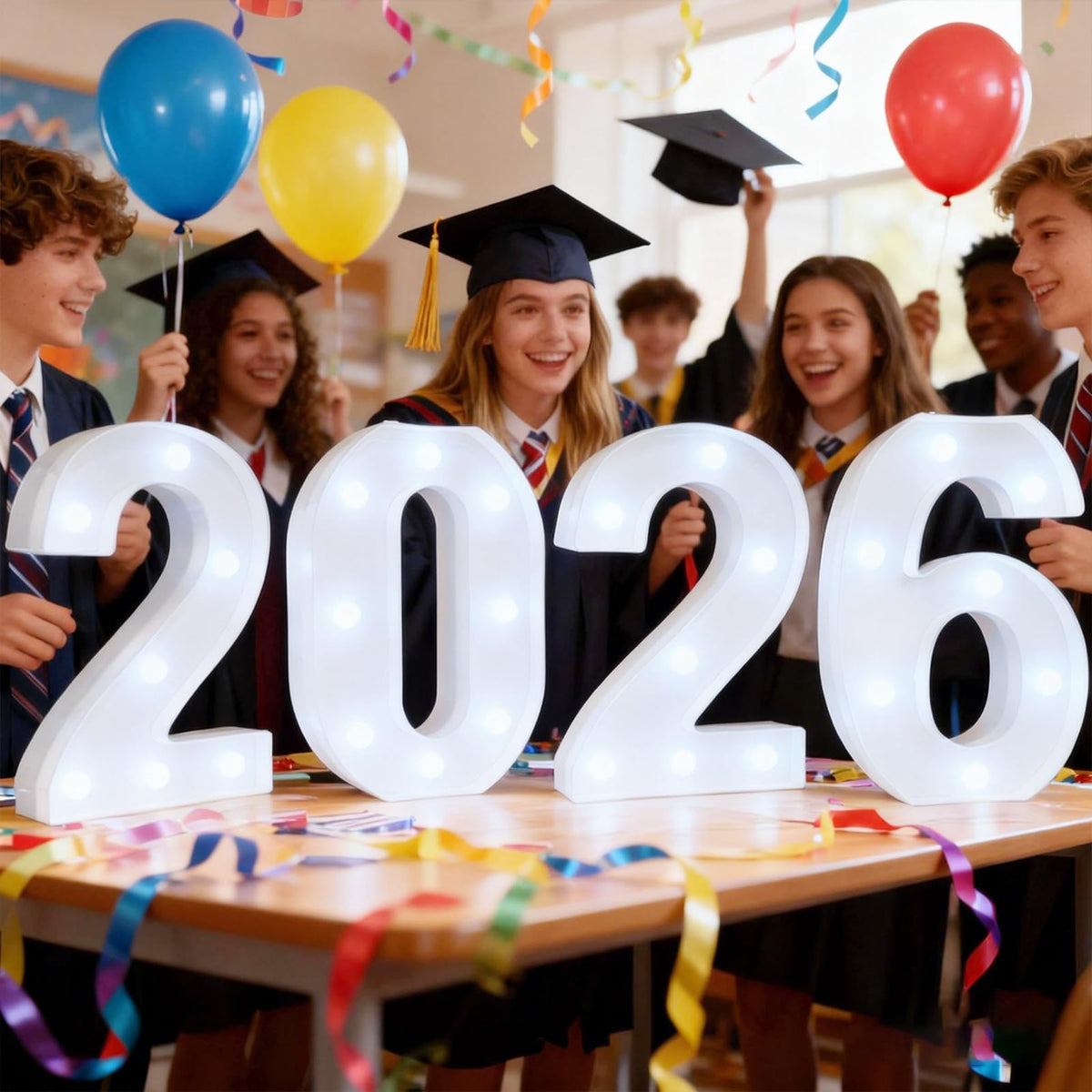 Pooqla light-up numbers 2026 collection glowing softly during graduation photos