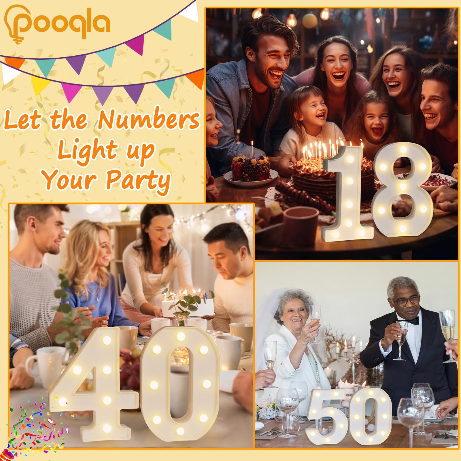 Pooqla light-up numbers on-table display provide versatile decoration with soft illumination