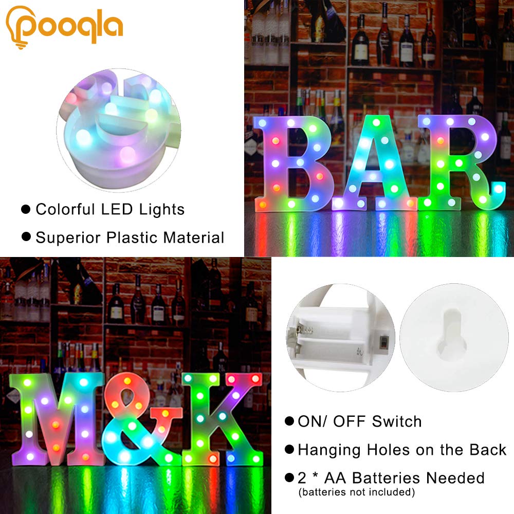 Pooqla marquee letters designed for wall mounting and standalone display.