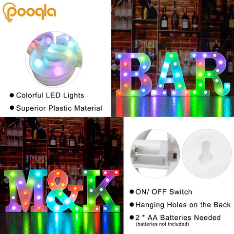 Pooqla marquee letters designed for wall mounting and standalone display.
