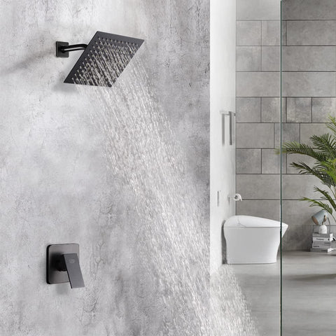 POP SANITARYWARE matte black shower arm with sturdy connect-and-adjust design.