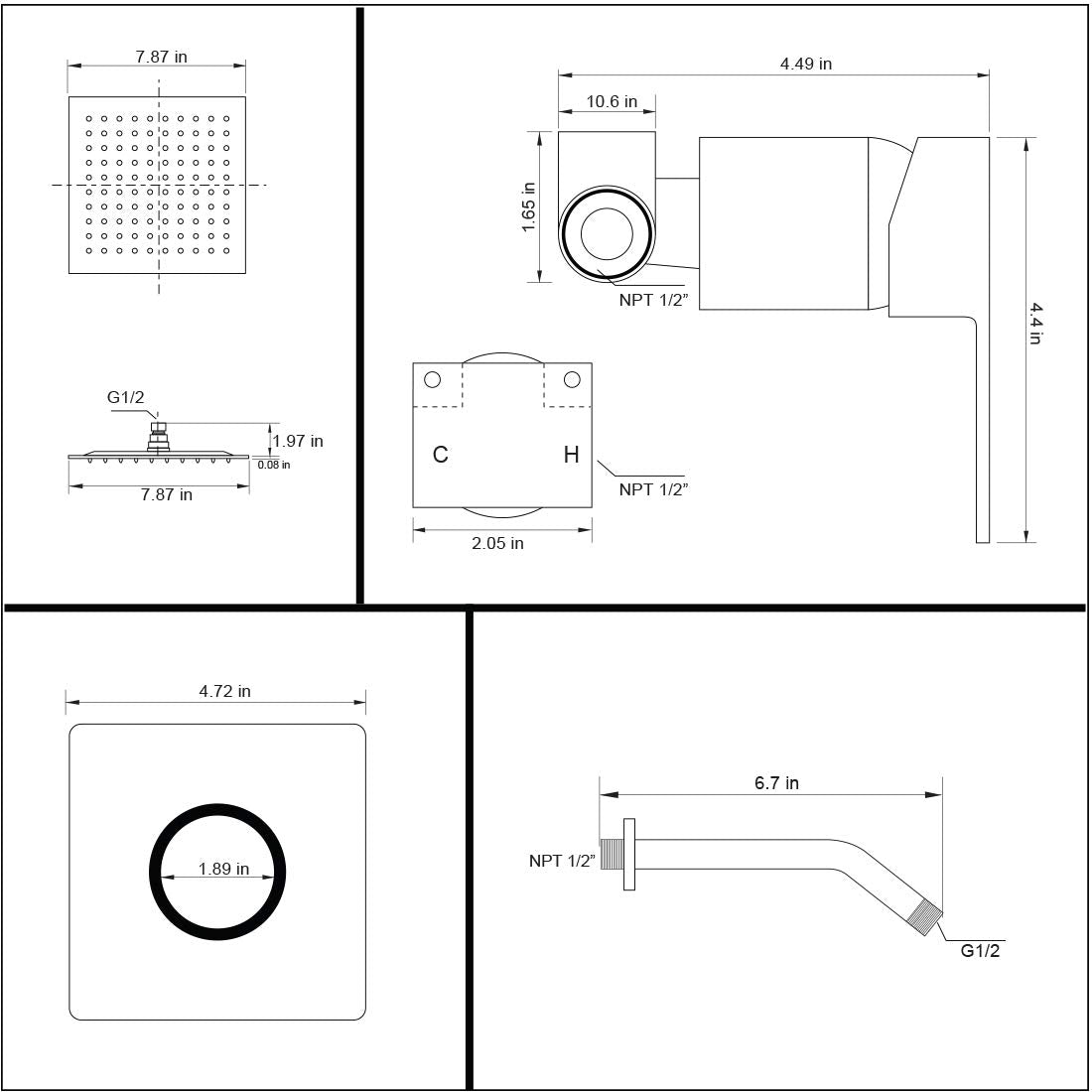 POP SANITARYWARE matte black swivel ball enables precise head angle adjustment.