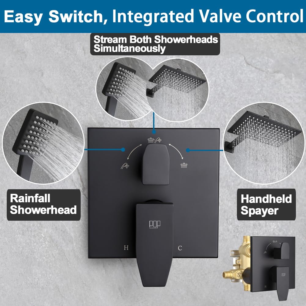 POP SANITARYWARE shower arm and hose; flexible installation options.