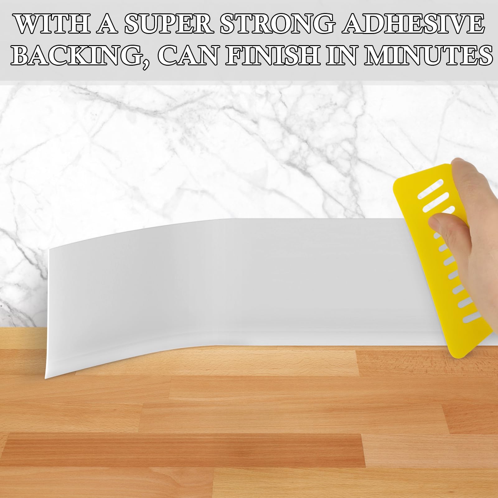 POPAKAN baseboard molding on tile and painted walls.