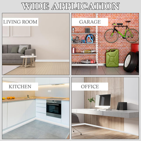 POPAKAN white vinyl baseboard trim, durable and easy to wipe.