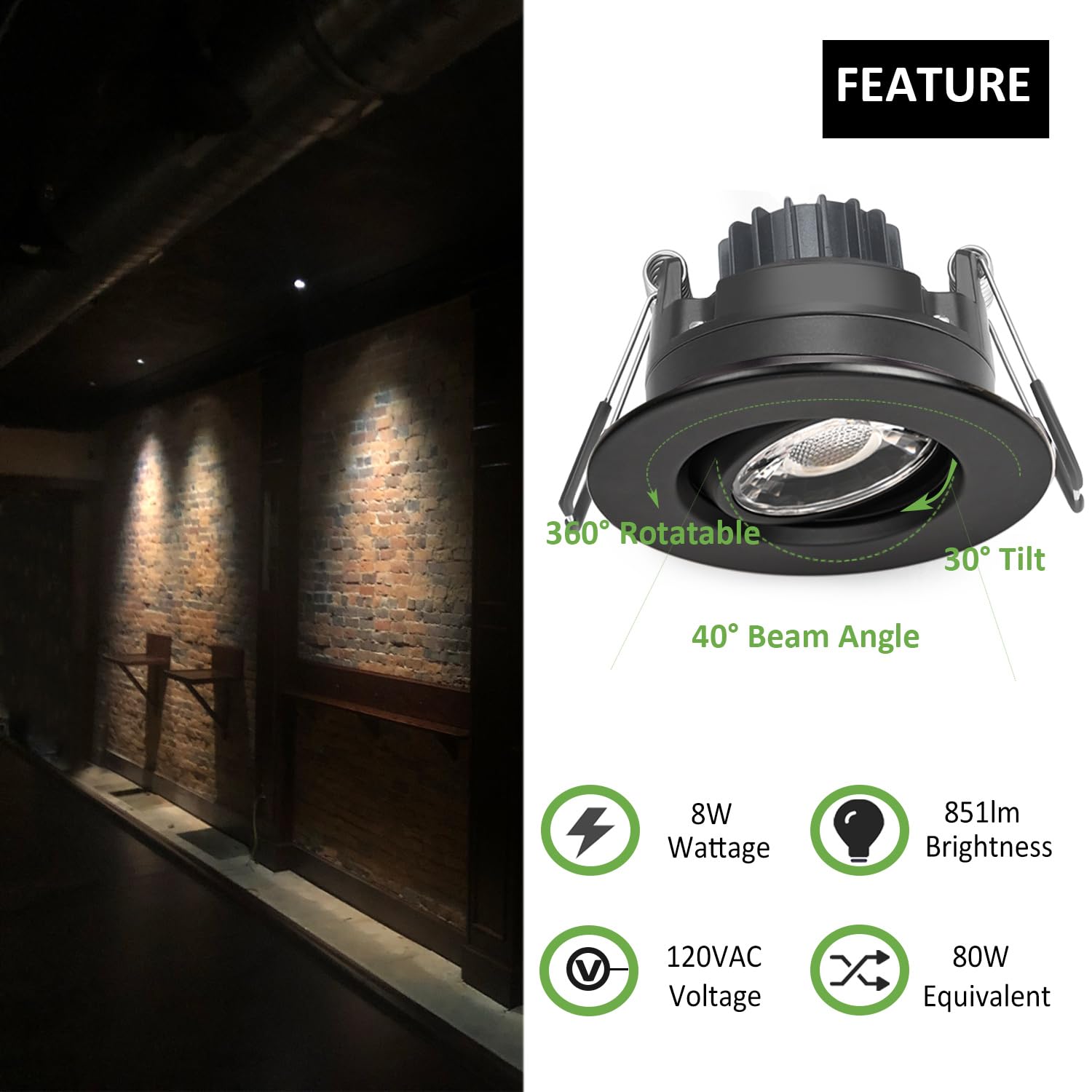 POPANU canless recessed downlight shows 360° rotatable eyeball for versatile home lighting.