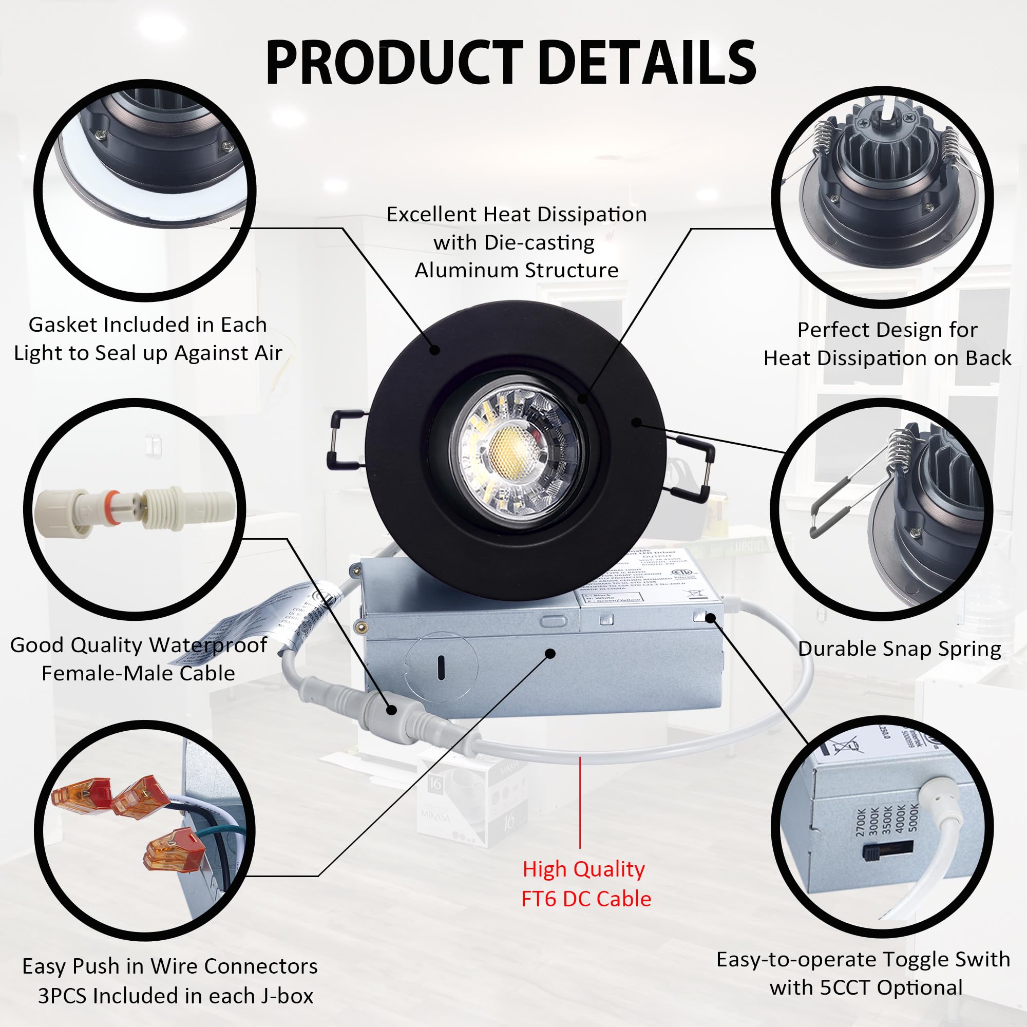 POPANU 3-inch downlight offers 5 CCT options via junction box toggle.