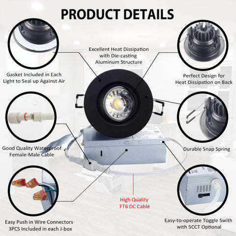 POPANU 3-inch downlight offers 5 CCT options via junction box toggle.