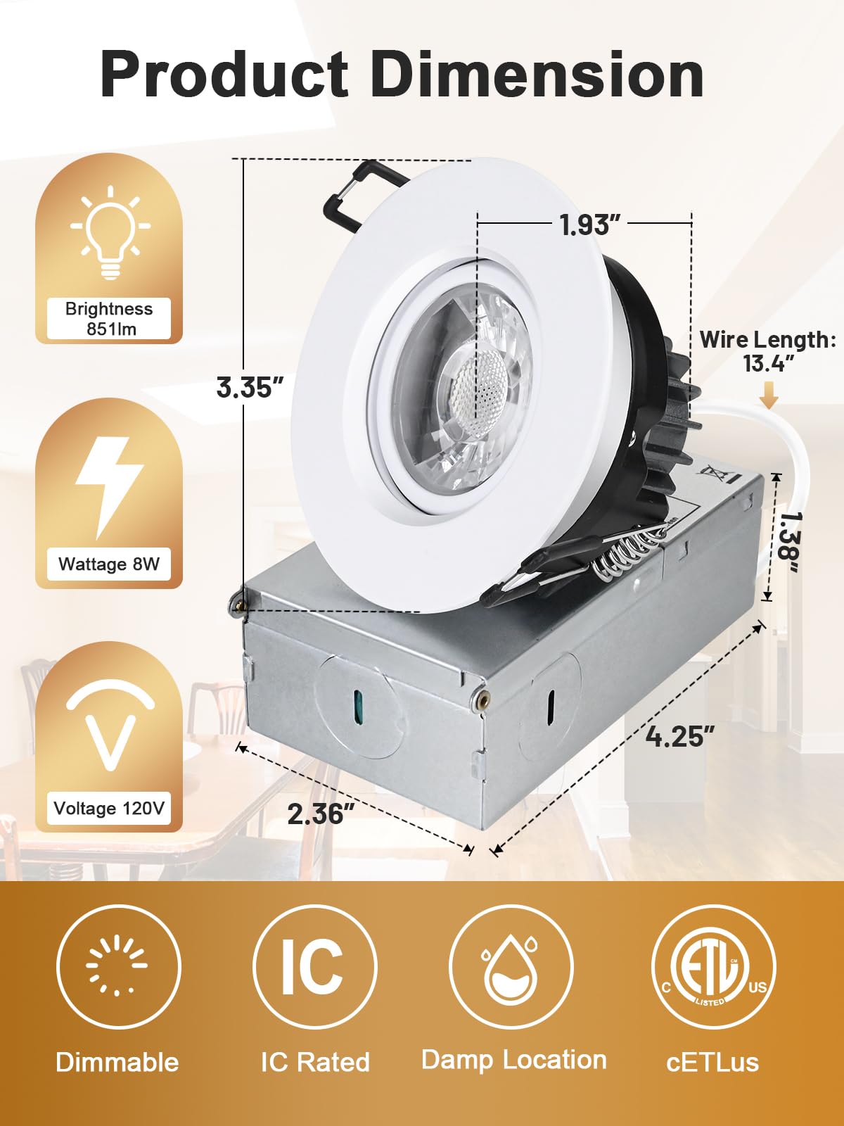 POPANU 851-lumen downlight provides bright, even indoor illumination.