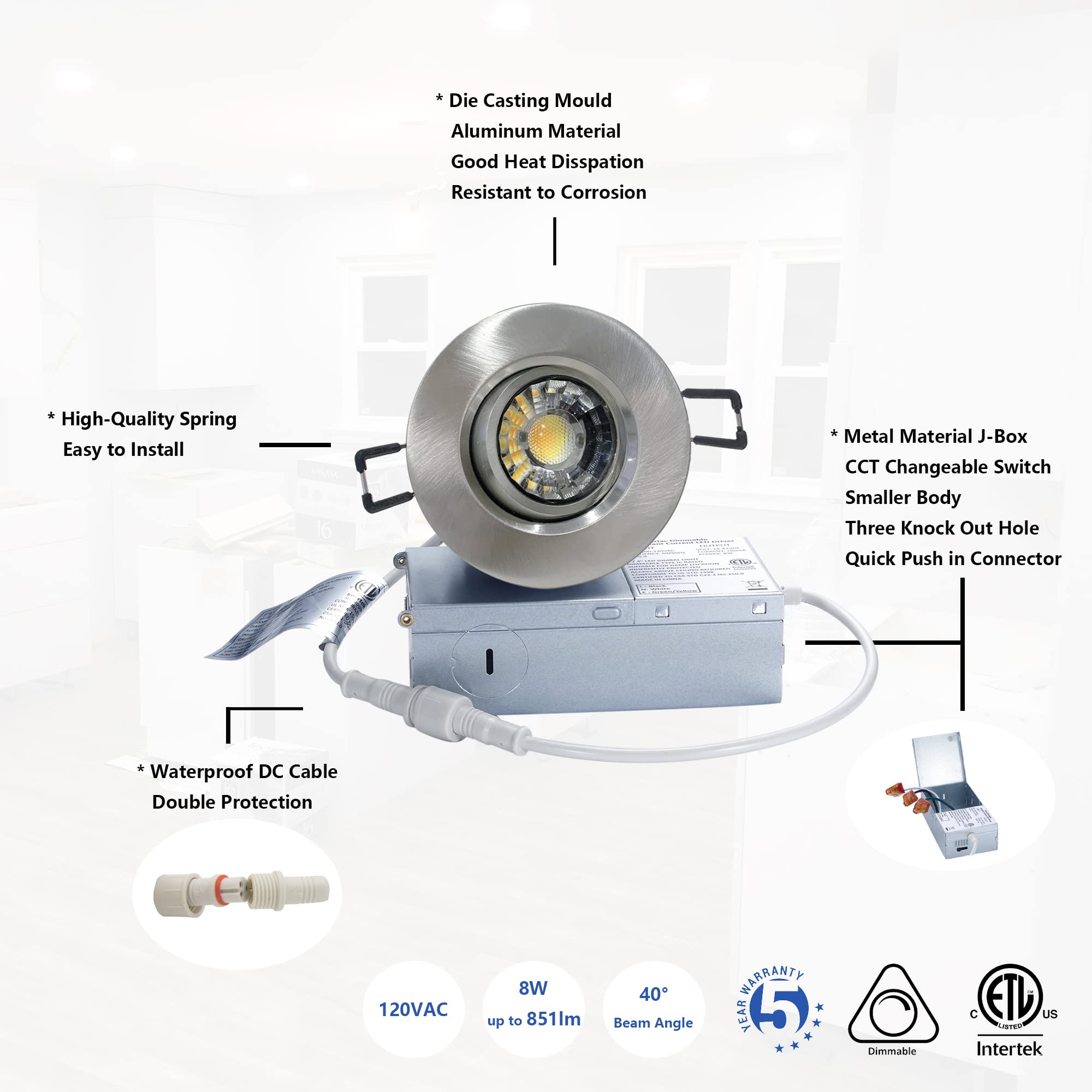 POPANU downlight with 5 CCT switch for accurate color