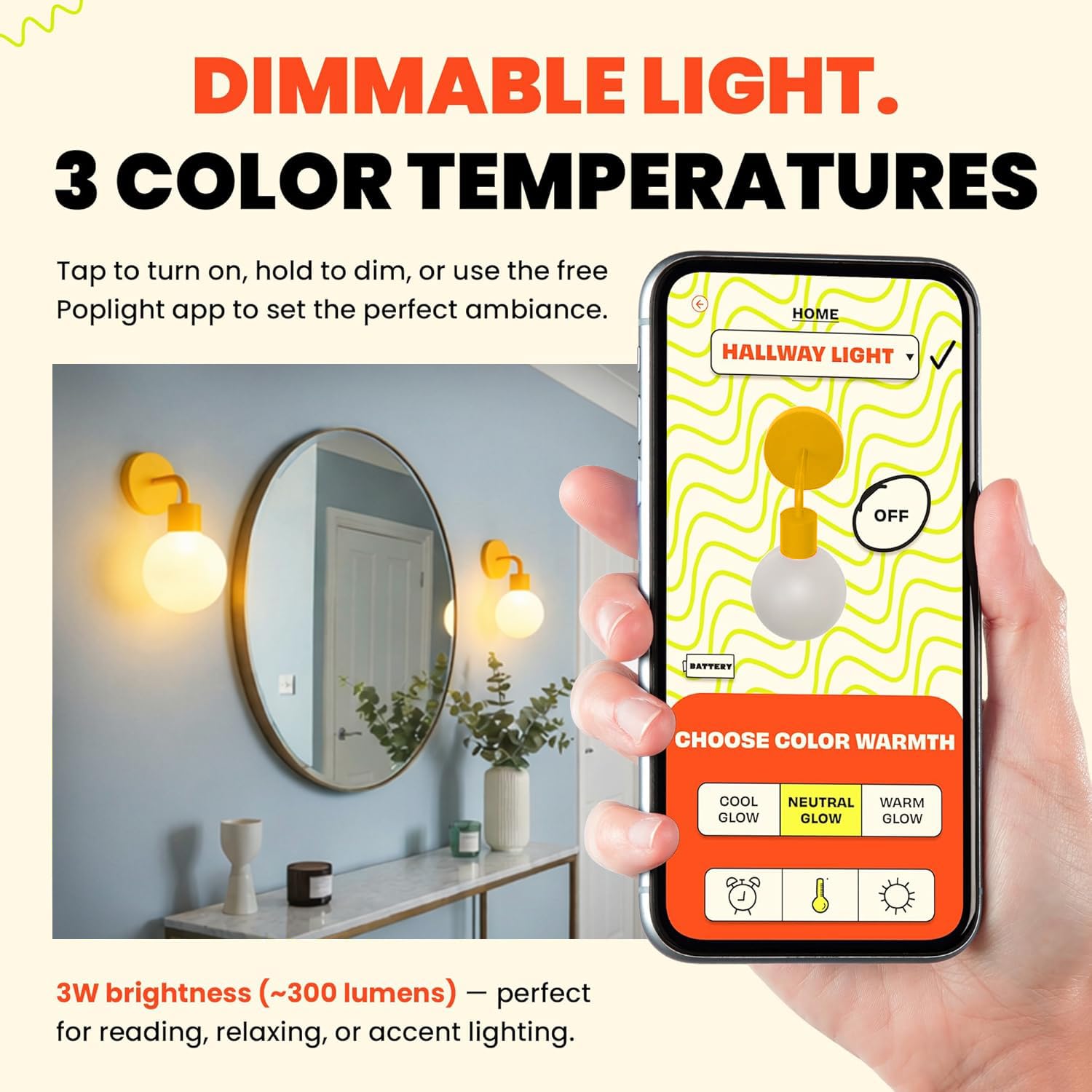 Poplight app-control wall sconce enables remote brightness and timer adjustments