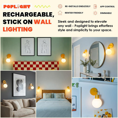 Poplight dimmable LED wall sconce with app control for personalized brightness