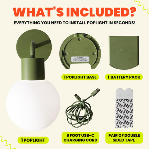 Poplight USB-C rechargeable battery keeps cordless lighting ready