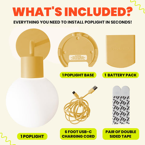 Poplight USB-C rechargeable wall light powers cordless, ready-to-use lighting