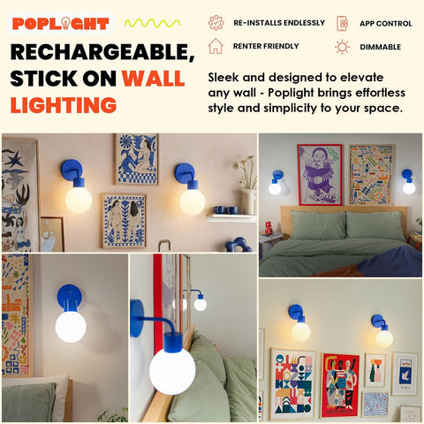 Poplight sconce blue app controlled dimmable light on wall