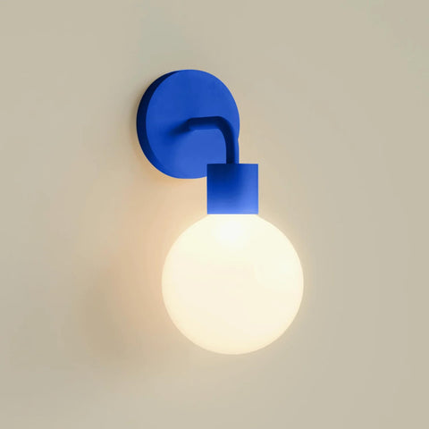 Poplight wireless sconce blue front view showing ambient glow for living rooms