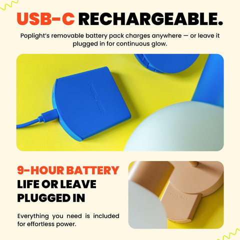 Poplight sconce blue USB C rechargeable battery in use