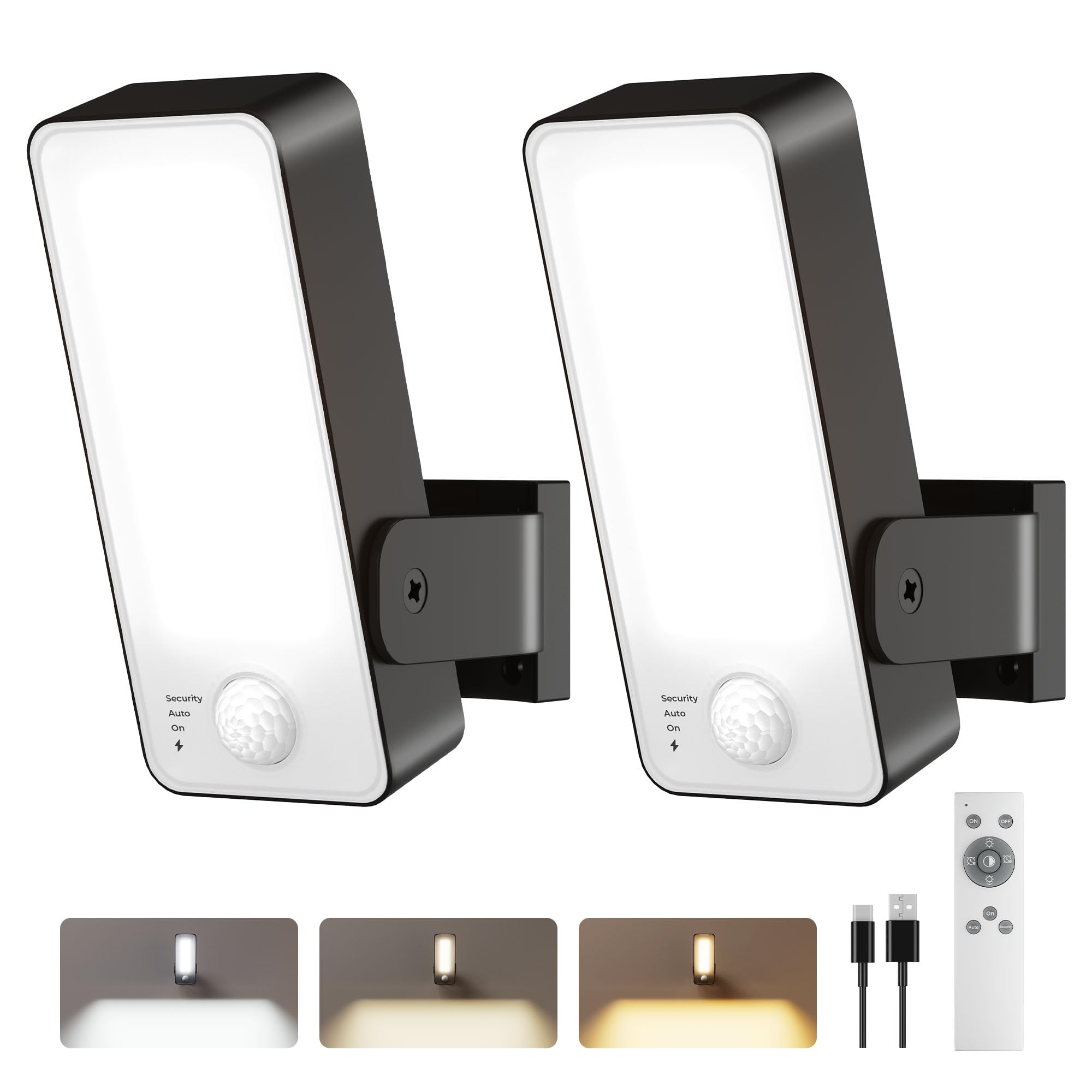 PopoIron 2-pack motion sensor outdoor lights installed on wall at dusk for secure entry.