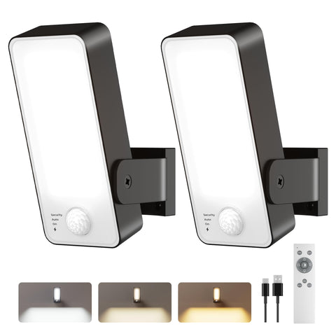 PopoIron 2-pack motion sensor outdoor lights installed on wall at dusk for secure entry.