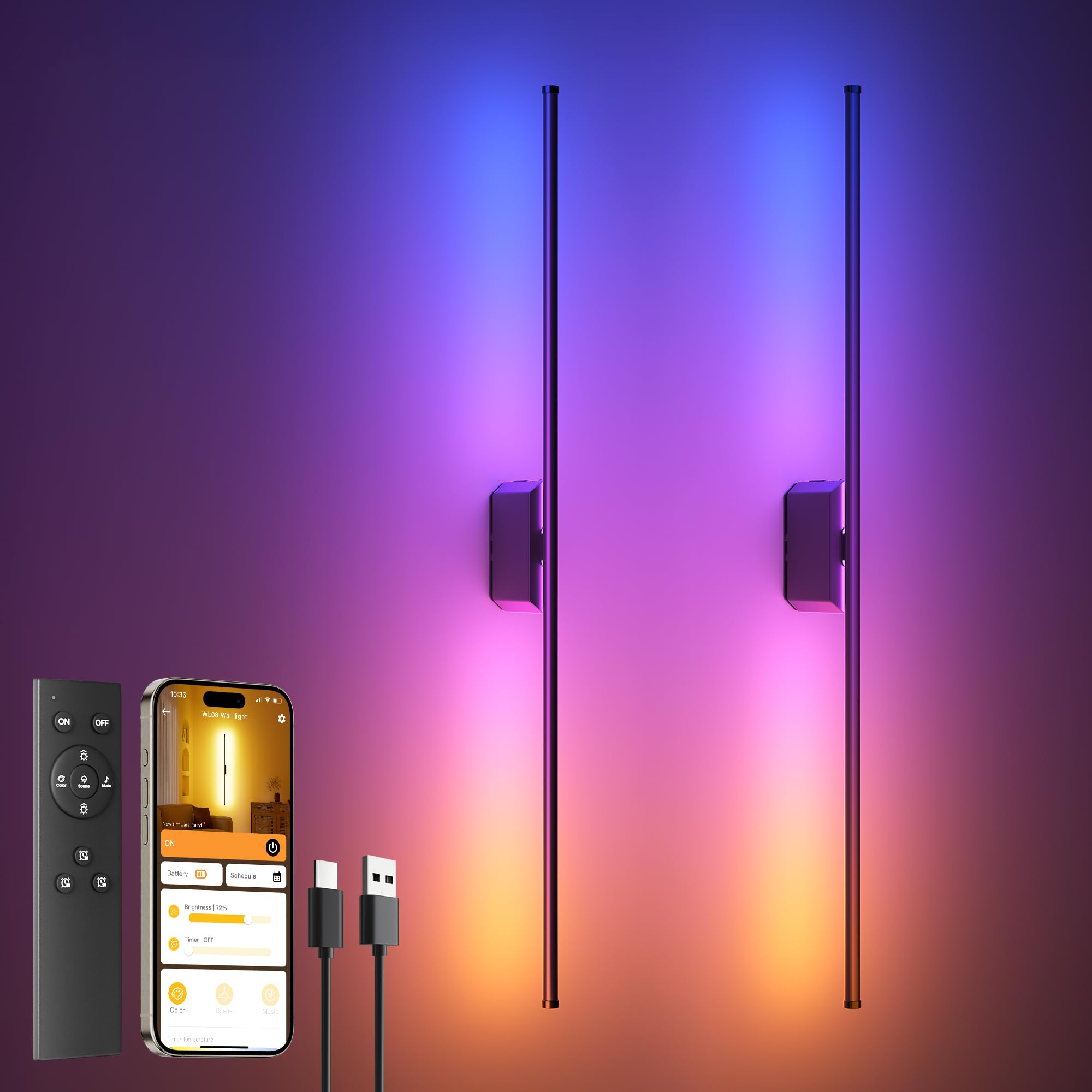 PopoIron 40-inch battery-powered wall sconce with cordless, mess-free installation
