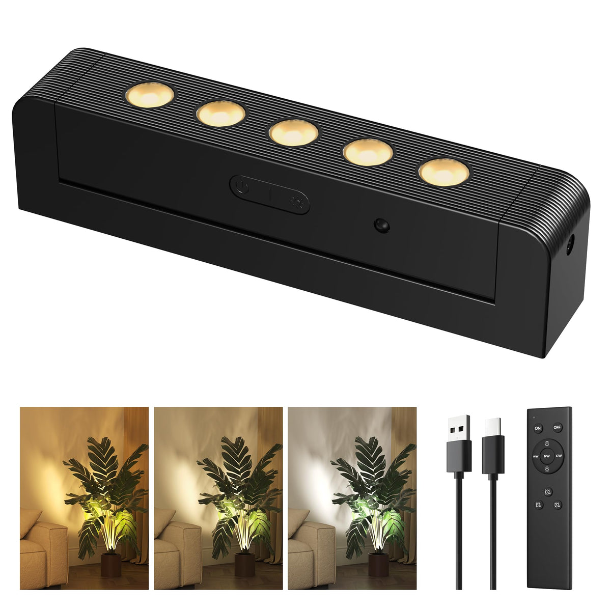 PopoIron LED spotlight highlighting wall art with cordless placement.
